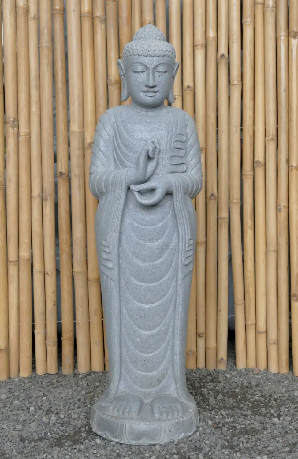  Product image 2 of the product “Standing Buddha made of Riverstone in Dharmachakra position - gesture of wheel of the teaching of Dharma. About 122cm height ”